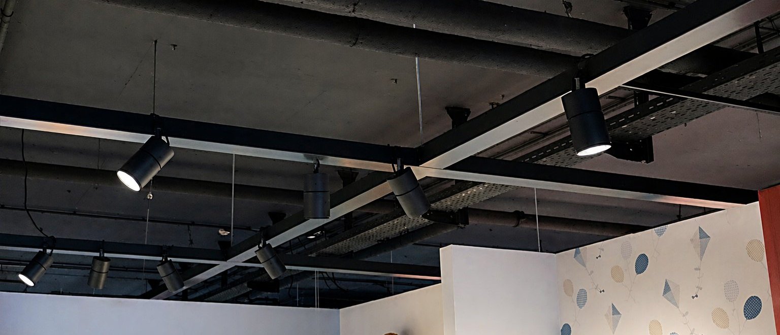 6-wire DALI-ready track lighting — zoned control in a home furnishing store